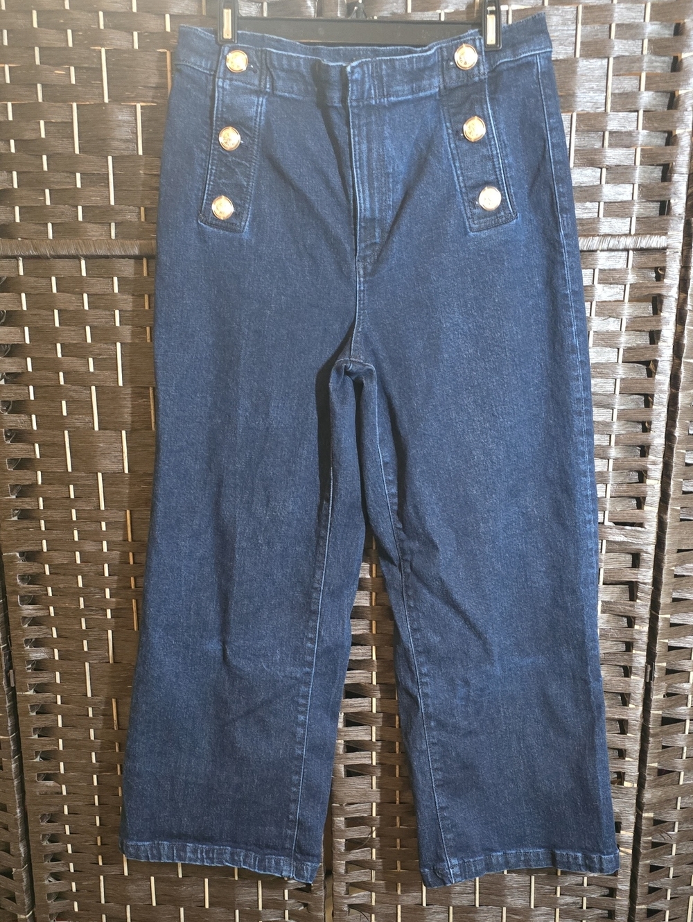 Ann Taylor High Rise Wide Leg Sailor Crop Jeans Dark Wash Size 12 EUC